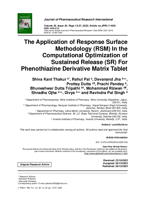 (PDF) The Application of Response Surface Methodology (RSM) In the ...