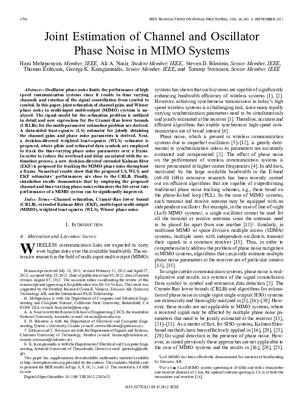 (PDF) Joint Estimation of Channel and Oscillator Phase Noise in MIMO ...