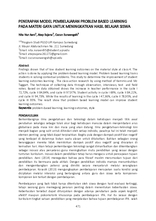 (PDF) Penerapan Model Pembelajaran Problem Based Learning Pada Materi ...