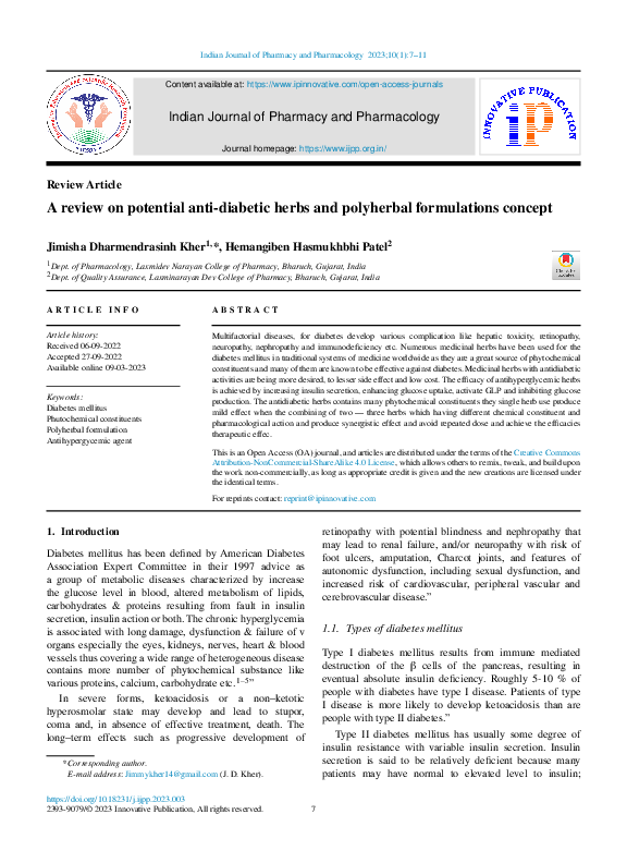 (PDF) A review on potential anti-diabetic herbs and polyherbal ...