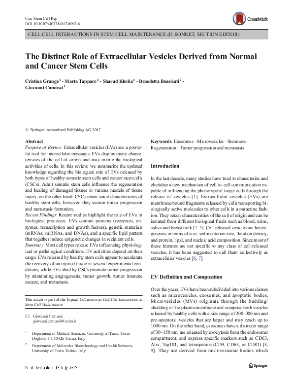 (PDF) The Distinct Role of Extracellular Vesicles Derived from Normal ...
