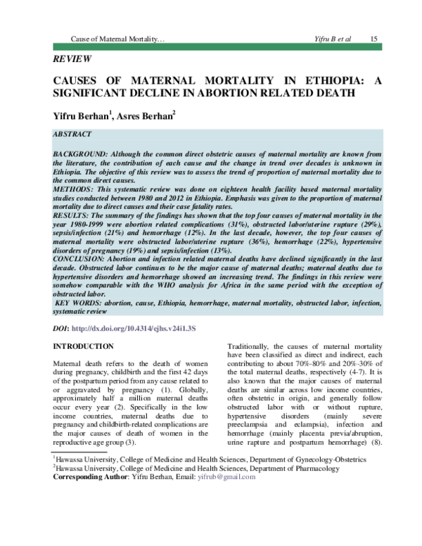 (PDF) Causes of Maternal Mortality in Ethiopia: A Significant Decline ...