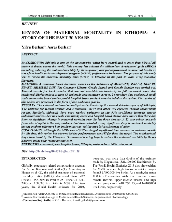(PDF) Review of Maternal Mortality in Ethiopia: A Story of the Past 30 ...