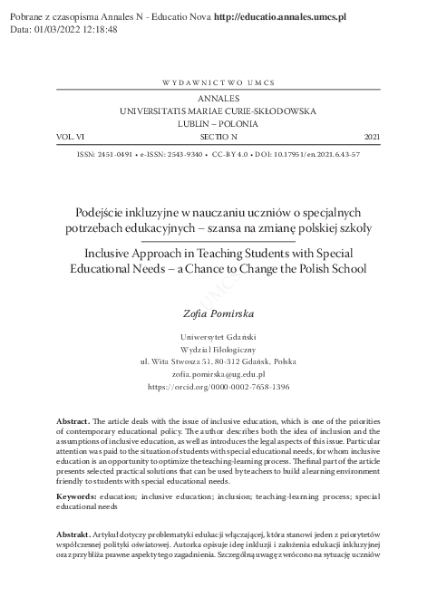 (PDF) Inclusive Approach in Teaching Students with Special Educational ...