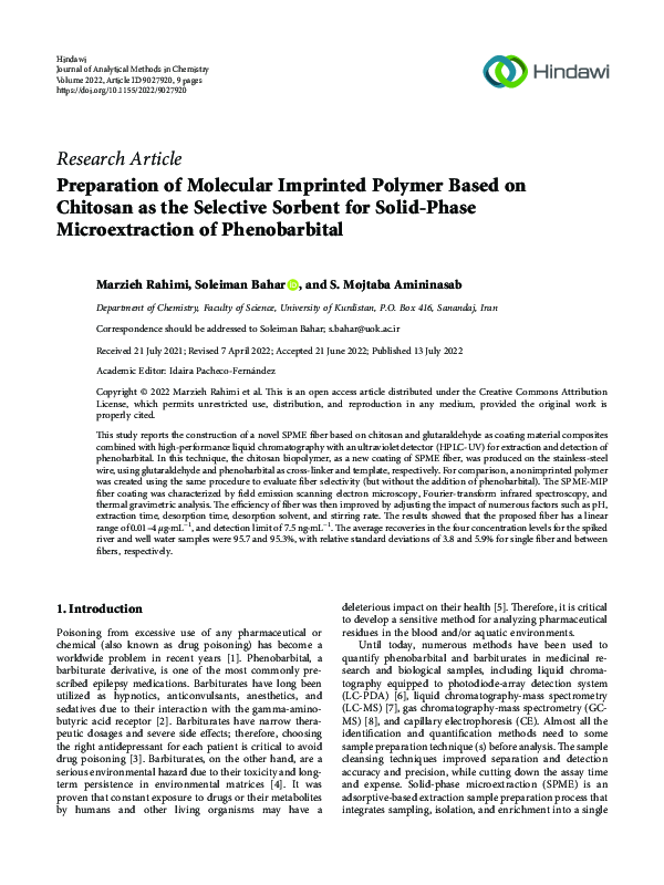 (PDF) Preparation of Molecular Imprinted Polymer Based on Chitosan as ...