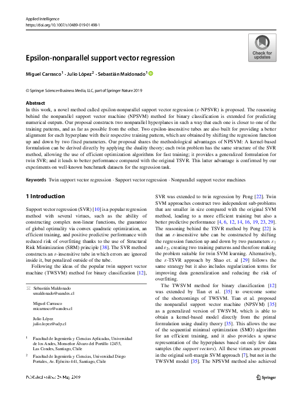 (PDF) Epsilon-nonparallel support vector regression