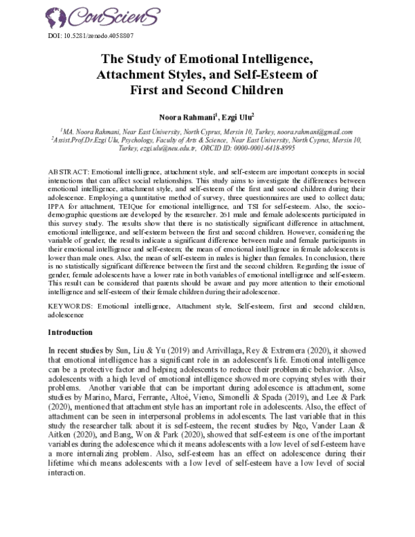 (PDF) The Study of Emotional Intelligence, Attachment Styles, and Self ...