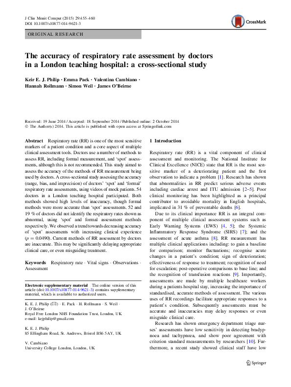 (PDF) The accuracy of respiratory rate assessment by doctors in a ...