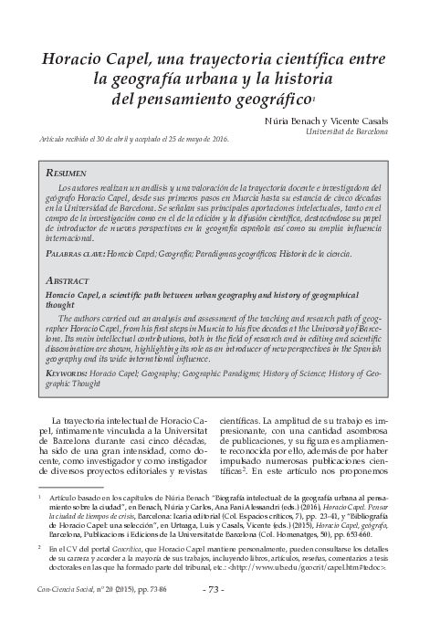 (PDF) Horacio Capel, una trayectoria científica entre la geografía ...