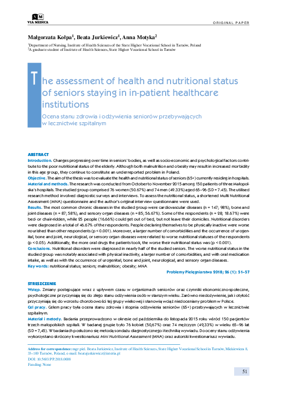 (PDF) The assessment of health and nutritional status of seniors ...