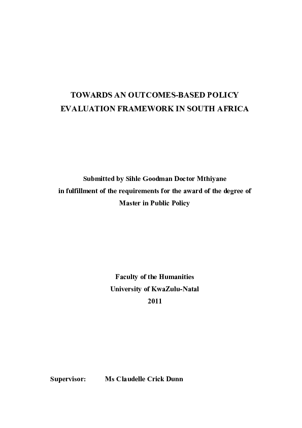 (PDF) Towards an outcomes-based policy evaluation framework in South Africa