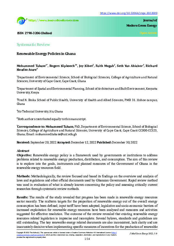 (PDF) Renewable Energy Policies in Ghana