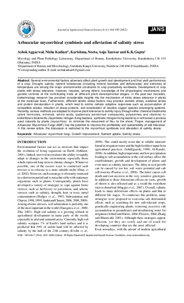 (PDF) Arbuscular mycorrhizal symbiosis and alleviation of salinity stress