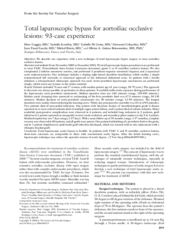 (PDF) Total laparoscopic bypass for aortoiliac occlusive lesions: 93 ...