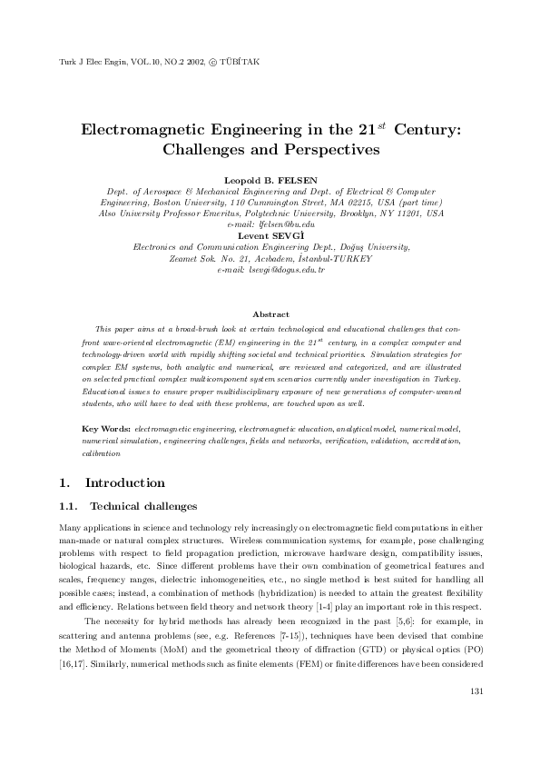 (PDF) Electromagnetic engineering in the 21st century: Challenges and ...