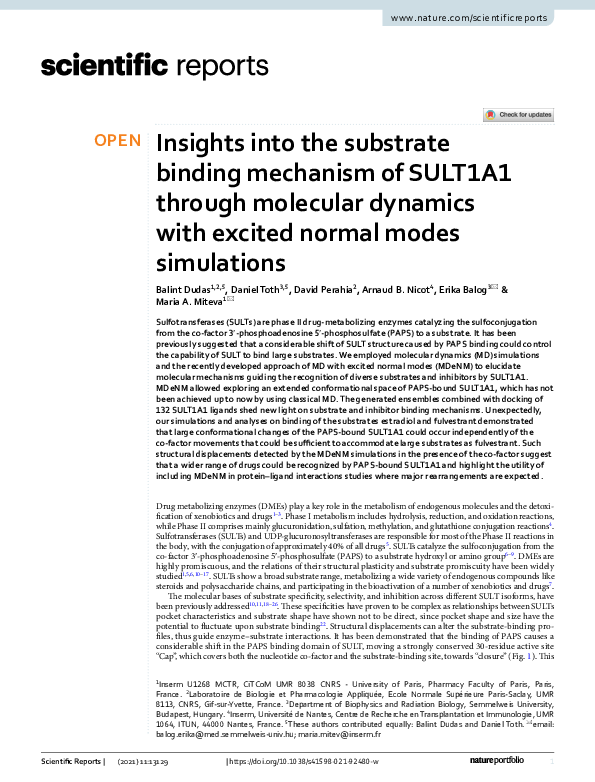 (PDF) Insights into the substrate binding mechanism of SULT1A1 through ...