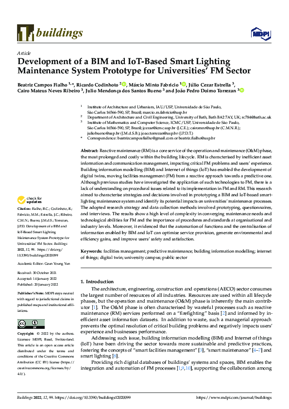 (PDF) Development of a BIM and IoT-Based Smart Lighting Maintenance ...