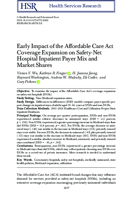 (PDF) Early Impact of the Affordable Care Act Coverage Expansion on ...