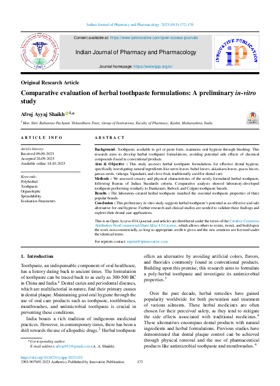 (PDF) Comparative evaluation of herbal toothpaste formulations: A ...