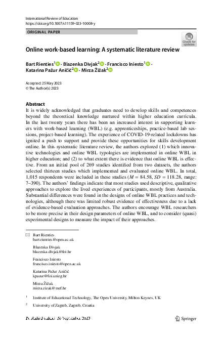 (PDF) Online work-based learning: A systematic literature review