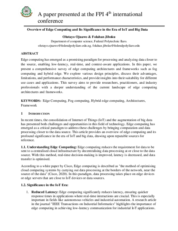 (PDF) Overview of Edge Computing and Its Significance in the Era of IoT ...