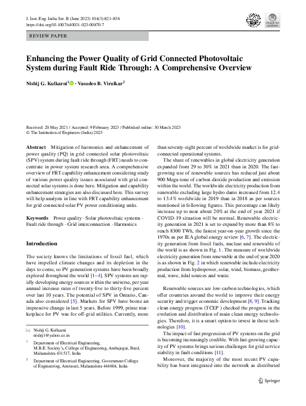 (PDF) Enhancing the Power Quality of Grid Connected Photovoltaic System ...