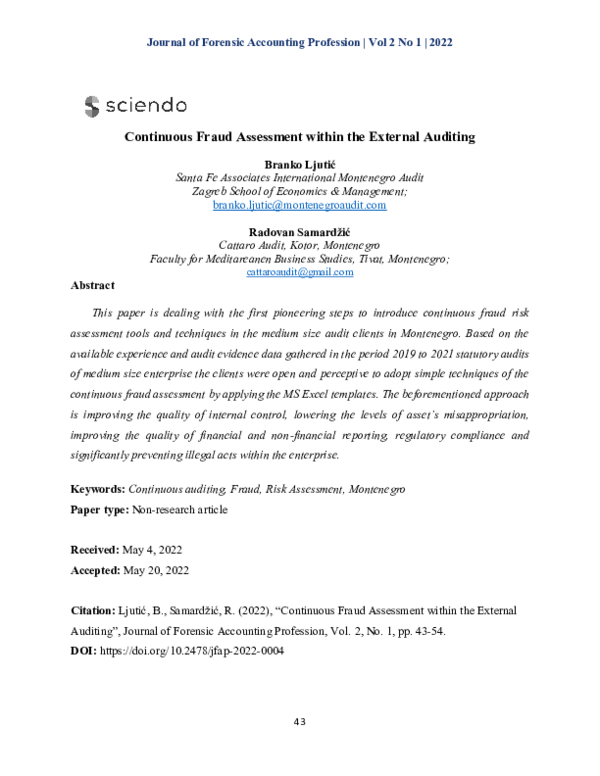 (PDF) Continuous Fraud Assessment within the External Auditing