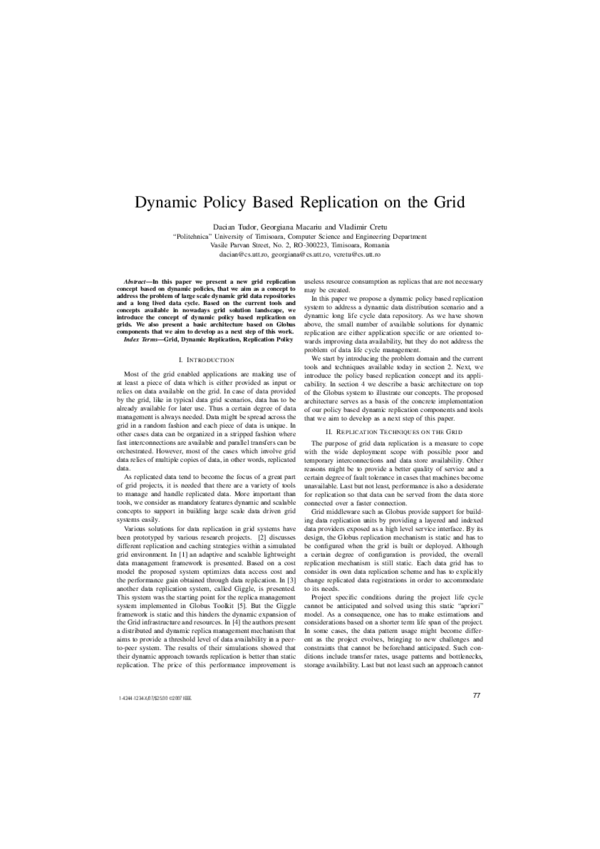 (PDF) Dynamic Policy Based Replication on the Grid