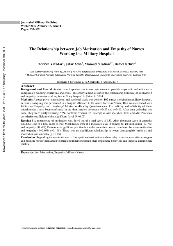 (PDF) The Relationship between Job Motivation and Empathy of Nurses ...