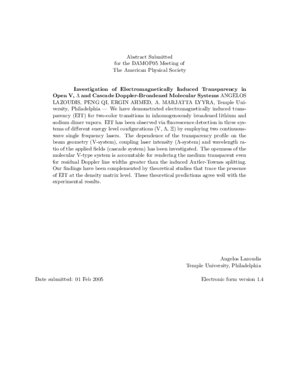 (PDF) Investigation of Electromagnetically Induced Transparency in Open ...