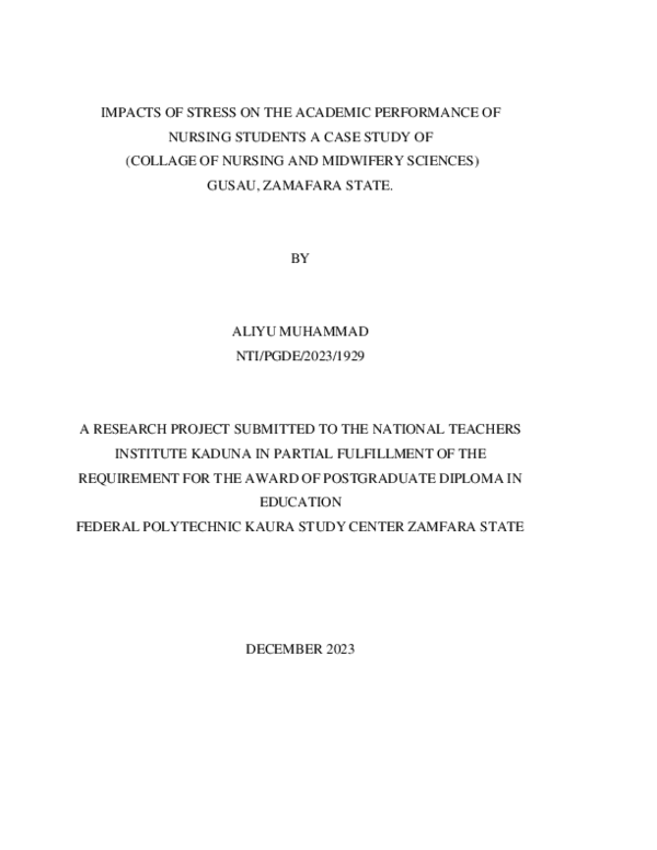(PDF) Impacts of stress on the academic performance of nursing student