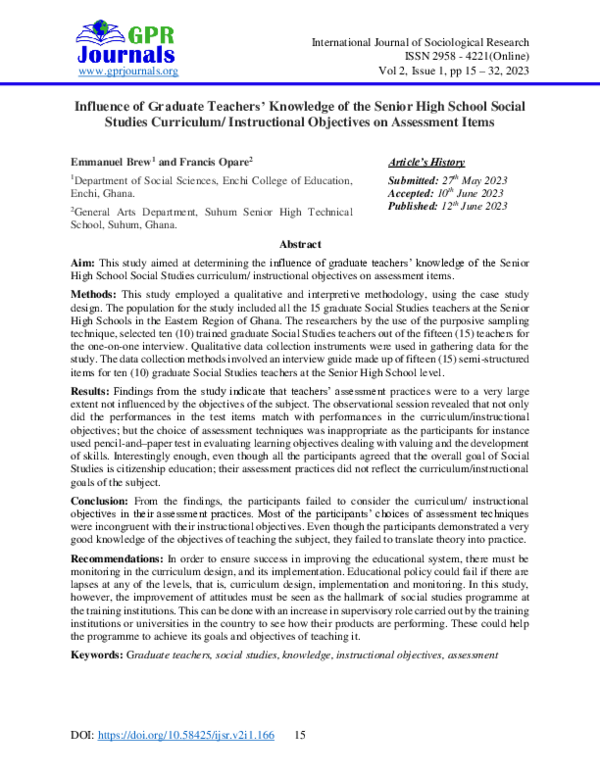 (PDF) Influence of Graduate Teachers’ Knowledge of the Senior High ...