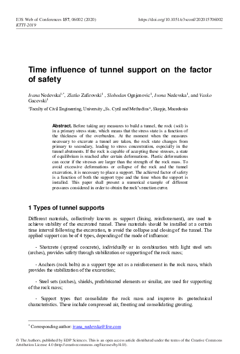(PDF) Time influence of tunnel support on the factor of safety