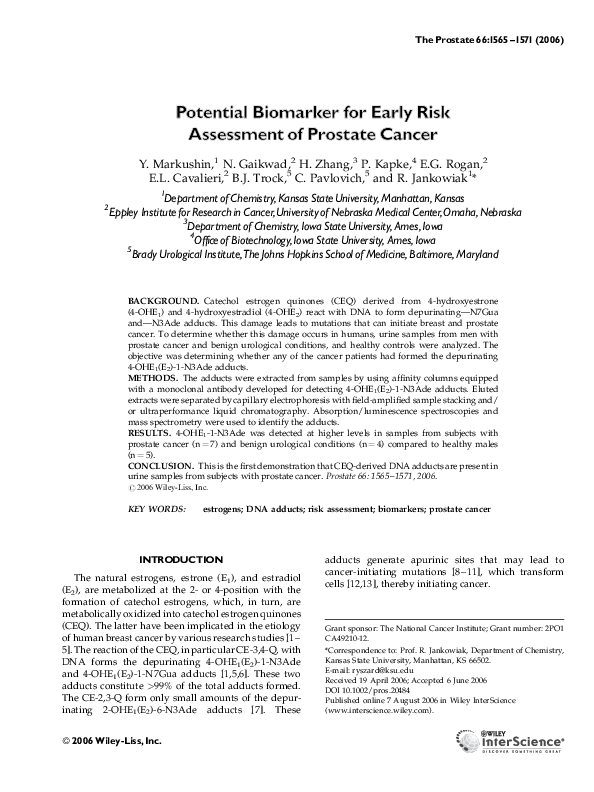 (PDF) Potential biomarker for early risk assessment of prostate cancer
