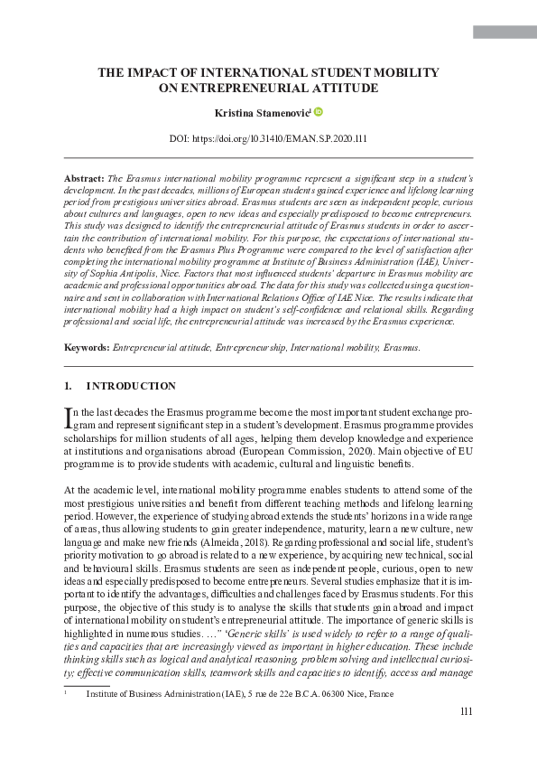 (PDF) The Impact of International Student Mobility on Entrepreneurial ...