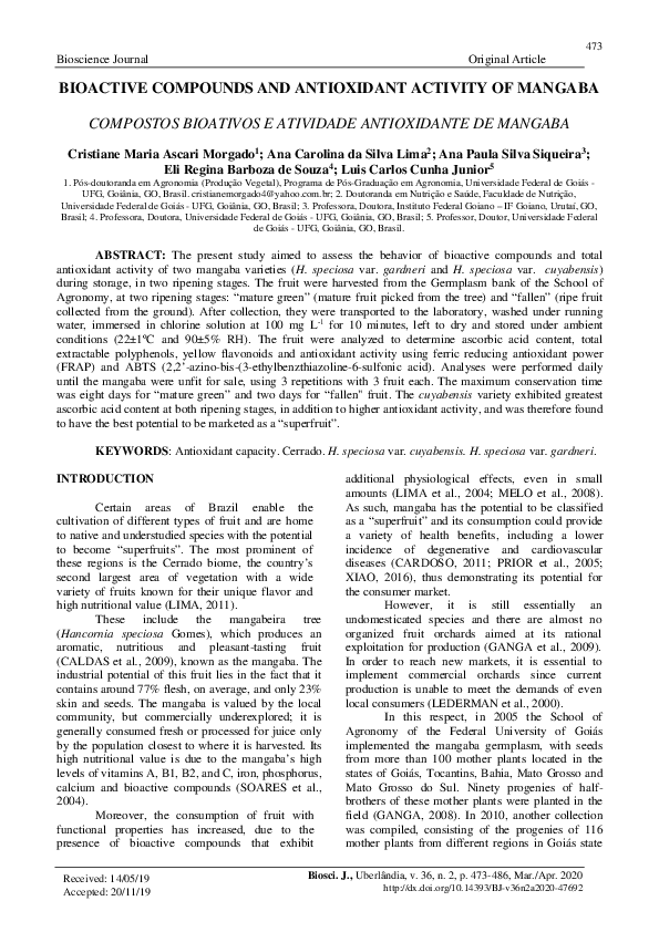 (PDF) Bioactive compounds and antioxidant activity of mangaba