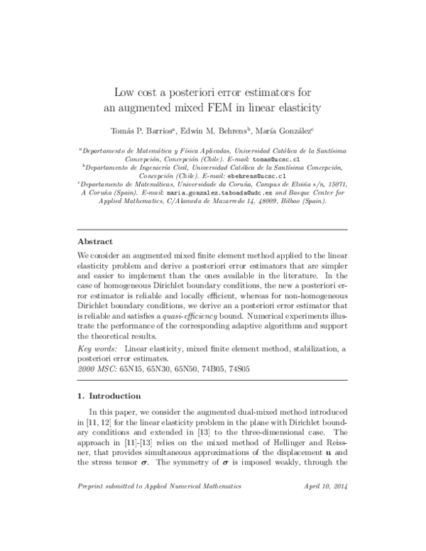 (PDF) Low cost a posteriori error estimators for an augmented mixed FEM ...
