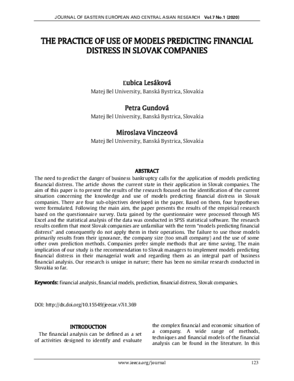 (PDF) The practice of use of models predicting financial distress in ...