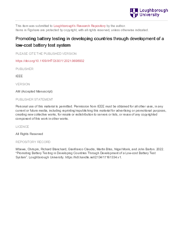 (PDF) Promoting Battery Testing in Developing Countries Through ...