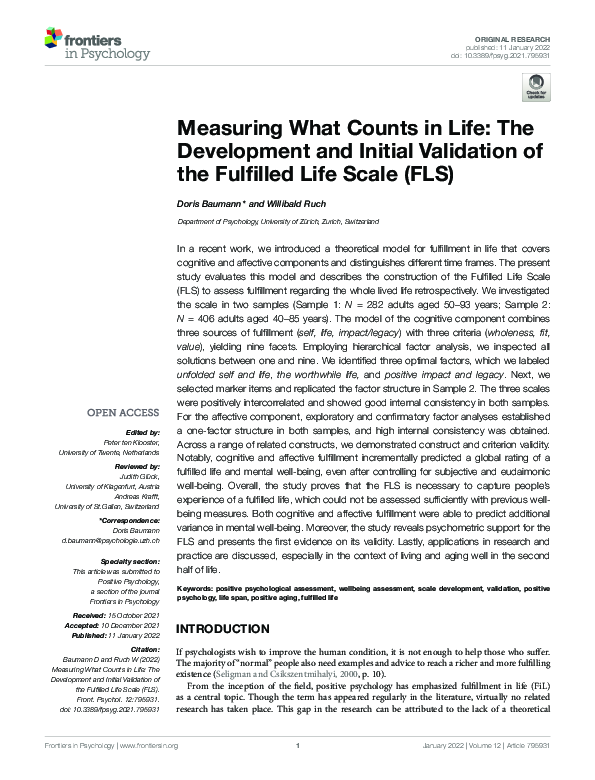 Fulfilled Life Scale