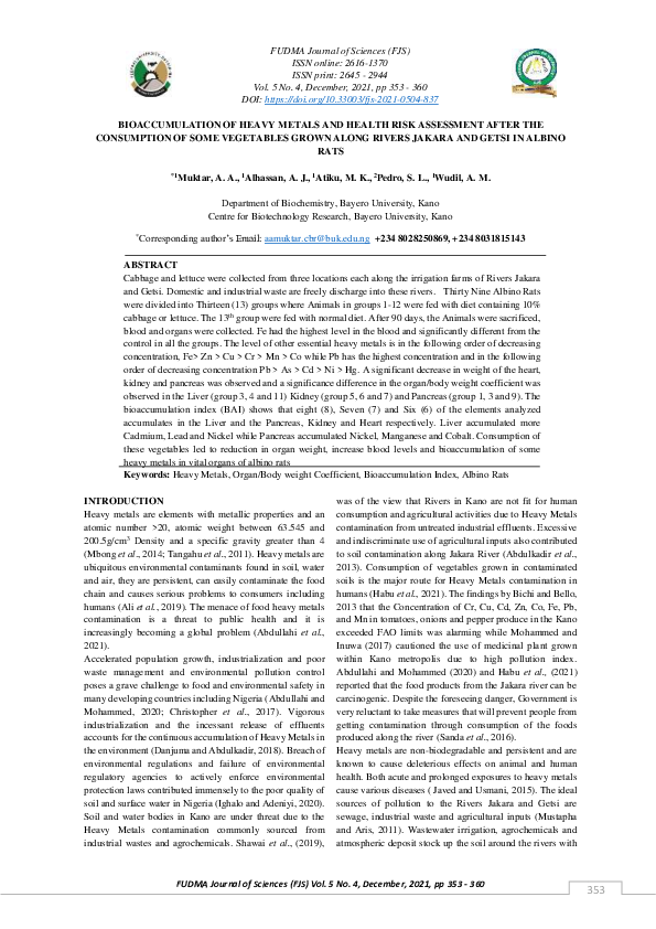 (PDF) Bioaccumulation of Heavy Metals and Health Risk Assessment After ...
