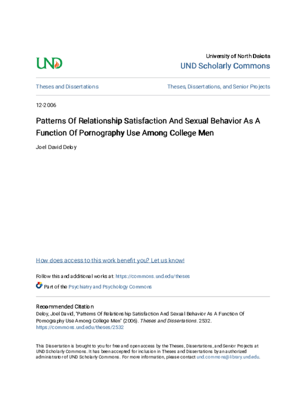 (PDF) Patterns Of Relationship Satisfaction And Sexual Behavior As A ...