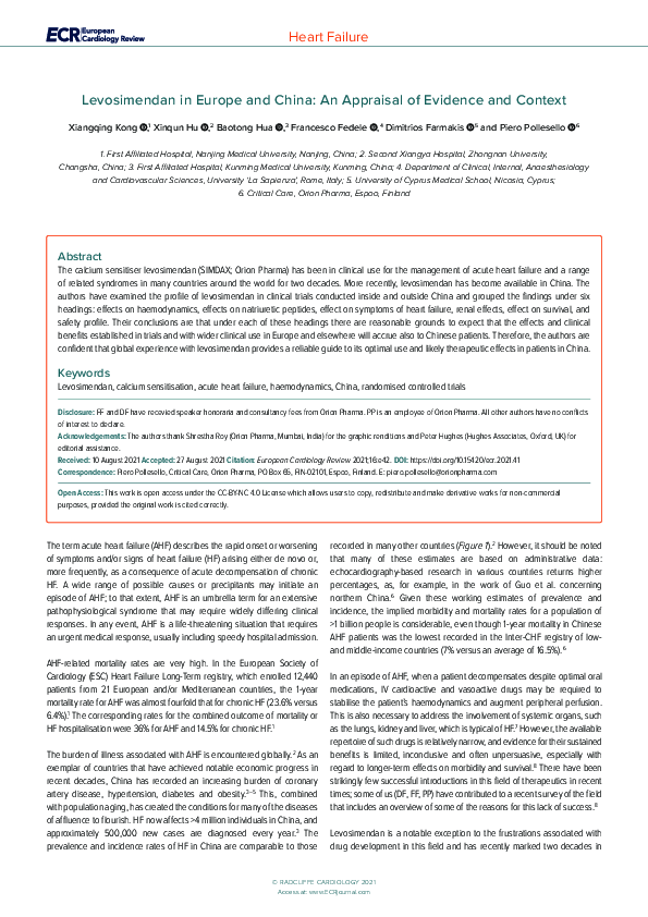 (PDF) Levosimendan in Europe and China: An Appraisal of Evidence and ...