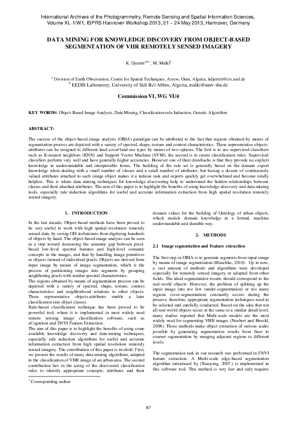 (PDF) Data Mining for Knowledge Discovery from Object-Based ...