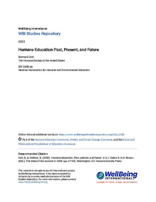 (PDF) Humane Education Past, Present, and Future