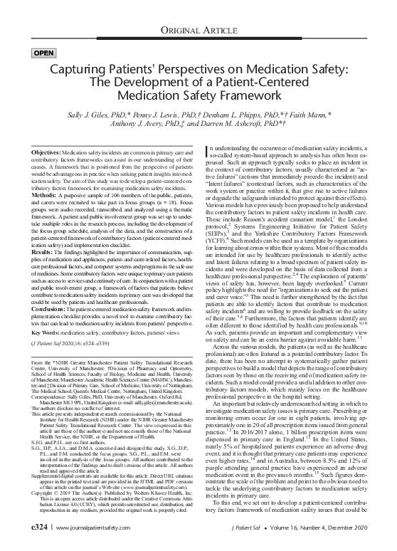 (PDF) Capturing Patients' Perspectives on Medication Safety: The ...
