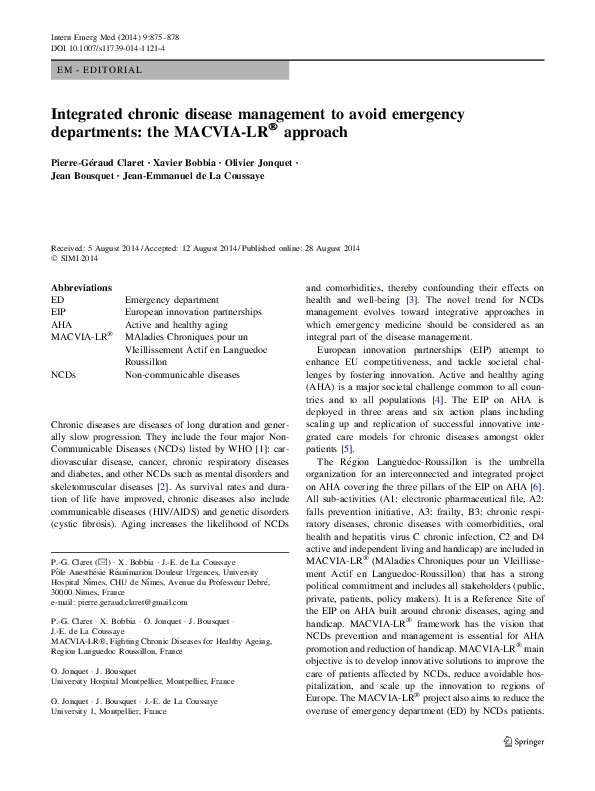 (PDF) Integrated chronic disease management to avoid emergency ...