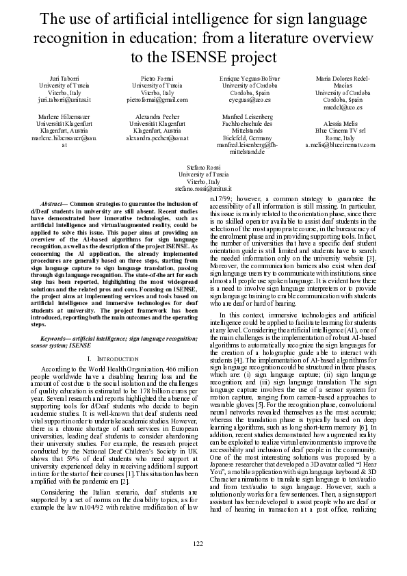 (PDF) The use of artificial intelligence for sign language recognition ...