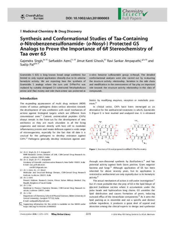 (PDF) Synthesis and Conformational Studies of Taa-Containingo ...