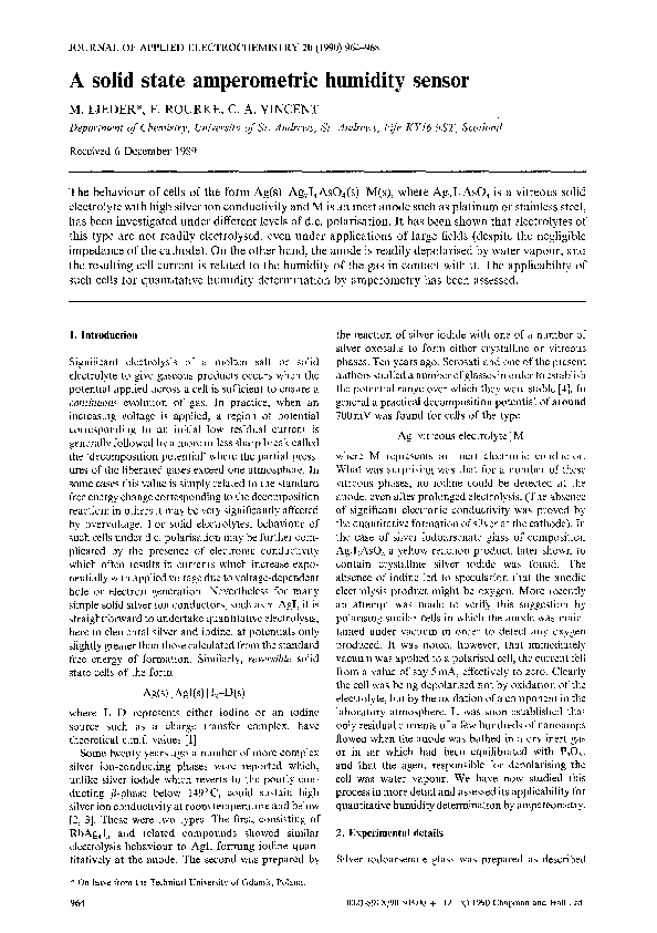 (PDF) A solid state amperometric humidity sensor